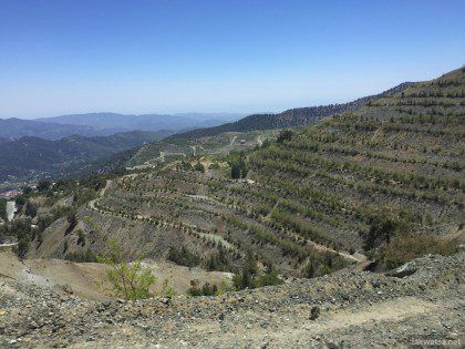 Troodos mountain range once rich in Copper (used for Bronze) and  depleted  of it since  the 80s . The word copper comes from the Greek name of the island Kupros.