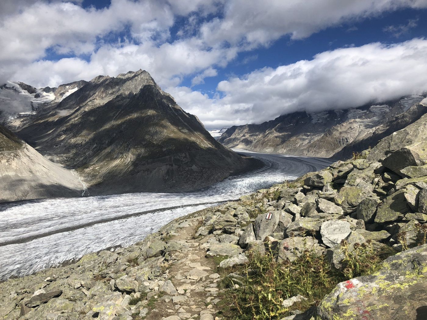 Along the Aletsch Glacier Hiking Path from Bettmerhorn to Bettmeralp Märjelensee