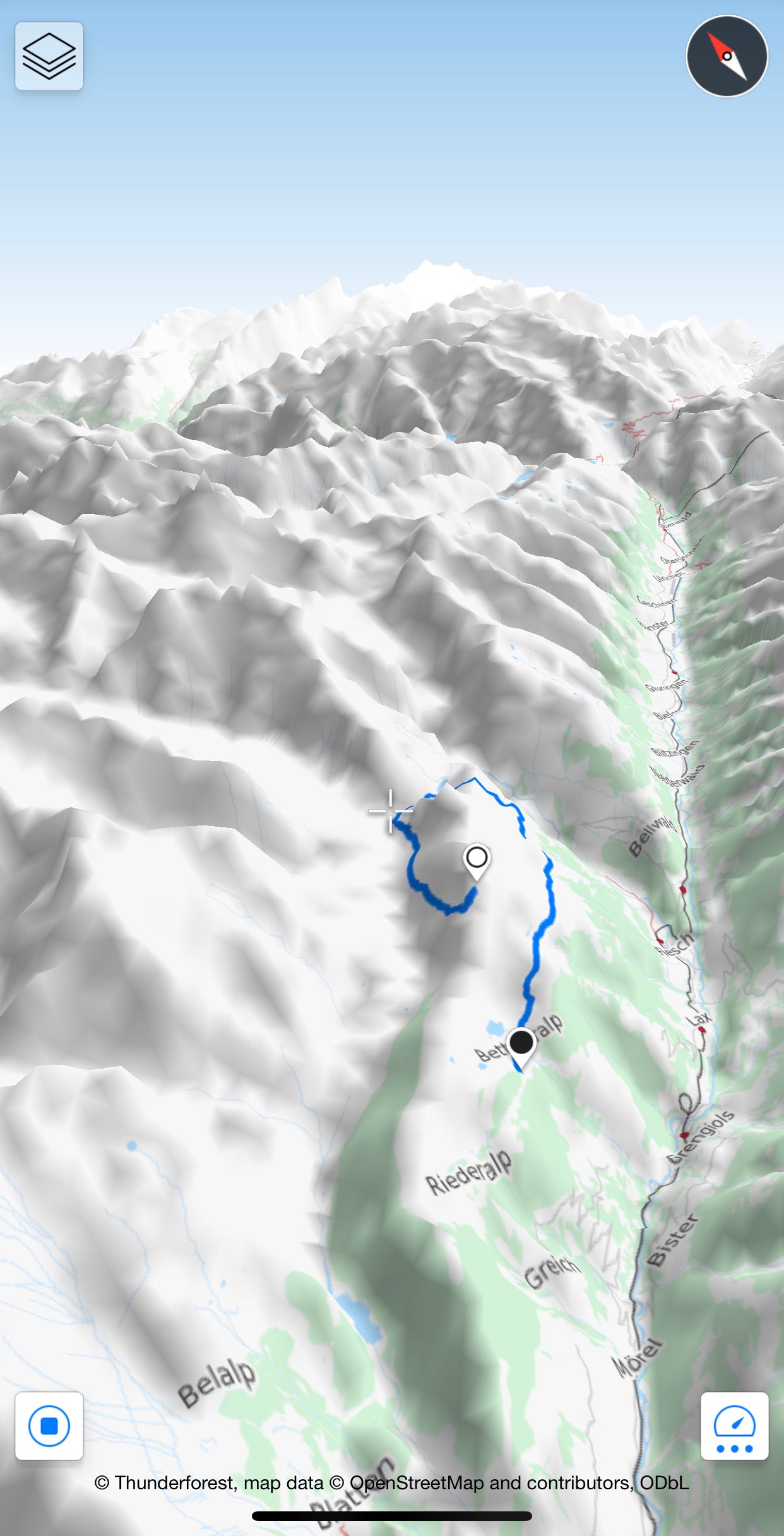 Aletsch Glacier Hiking path from Bettmerhorn to Bettmeralp via Märjelense èath  in 3d