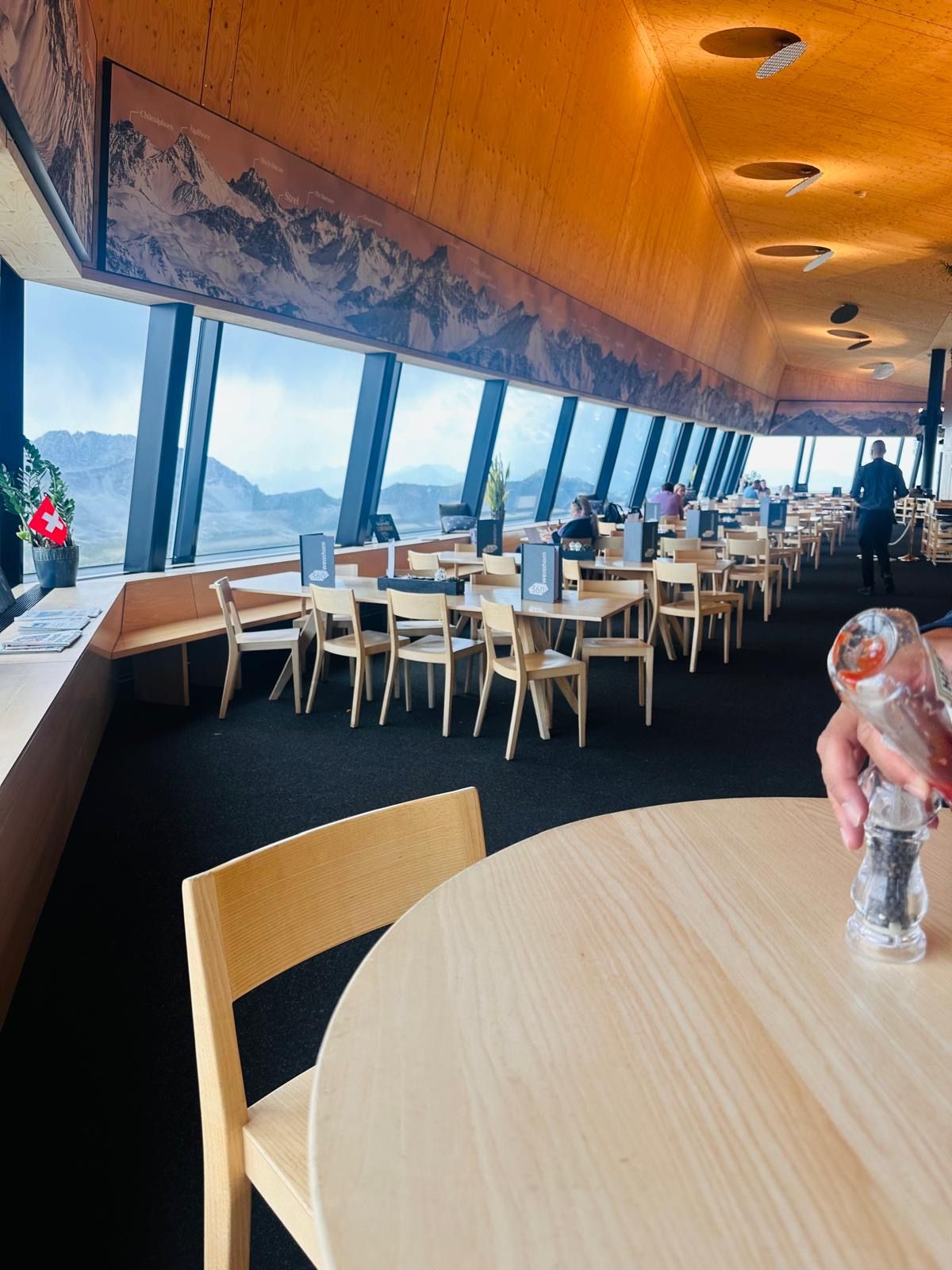 The 360-degree panorama restaurant at the Weisshorn summit above Arosa