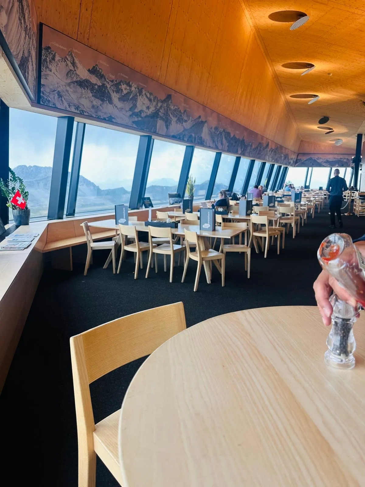 The 360-degree panorama restaurant at the Weisshorn summit above Arosa